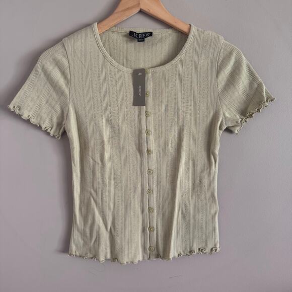 J. Crew Pointelle Short-Sleeve Knit Cardigan Top Green XS CI601 New - Picture 2 of 7